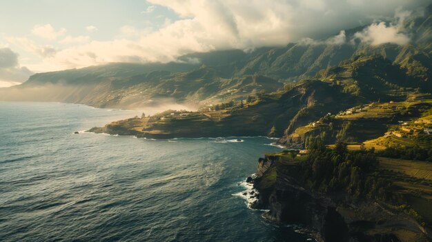 Aerial view of the stunning cliffs and beaches of Madeira Island Portugal Natural landscape concept