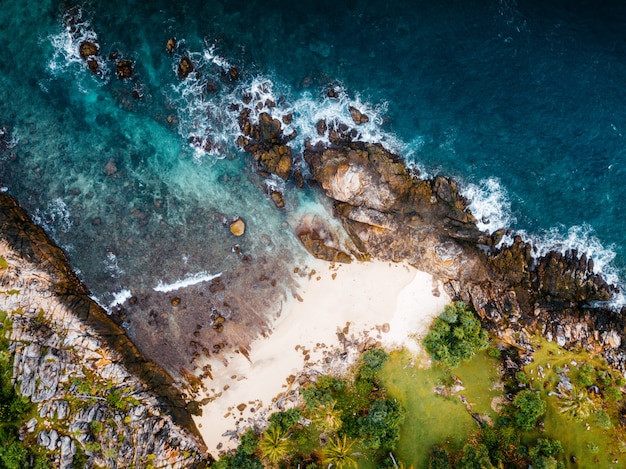 Aerial view of stunning coastal with sandy beach and turquoise water