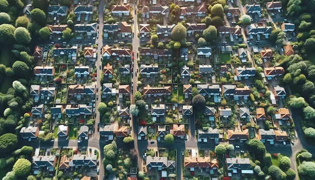 Aerial View of Suburban Bliss in Lush Green Neighborhood Aerial View of Suburban Bliss in Lush Green Neighborhood