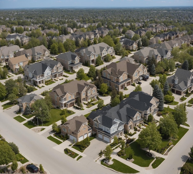 Foto vista aerea di un quartiere suburbano con una casa unifamiliare in periferia