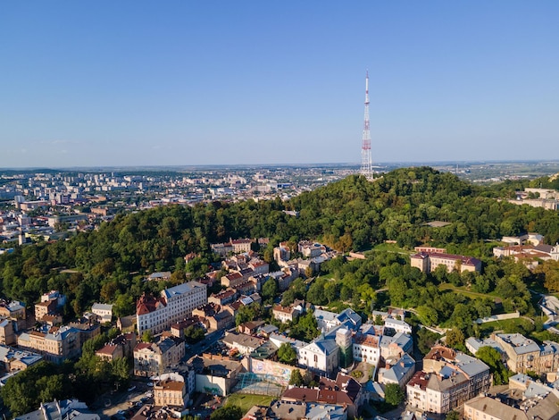 Aerial view of summer Lviv city Ukraine