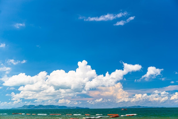 Aerial view in summer seascape with blue sky and cloud on a sunny day