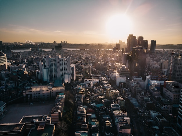 Vista aerea del tramonto in corea del sud