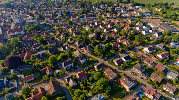 Aerial view of surroundings of the village of Steppach. Augsburg, Germany.