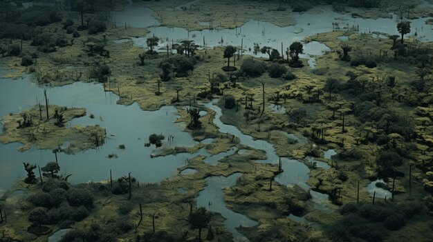 Photo aerial view of swamp with duotone color scheme