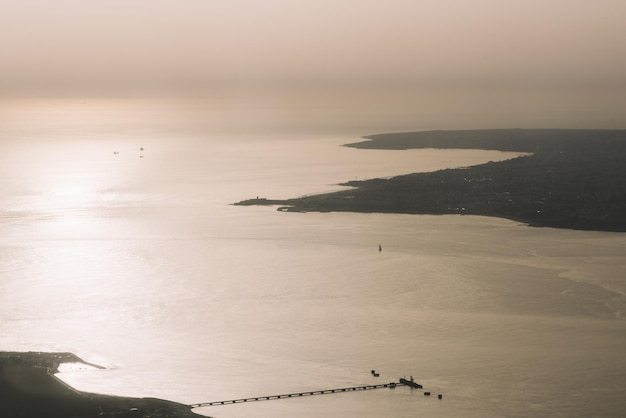 Aerial view of Tagus river near Lisbon Portugal at sunset