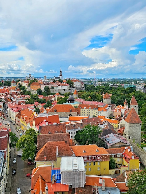 Aerial view of Tallinn from the tower of St Olafs Church