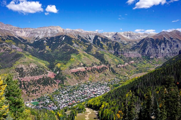 Aerial view of telluride colorado in autumn