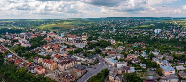 Aerial view of th ebeautiful bridge going over the green valley