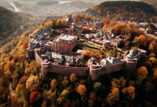 Aerial view of the Thingsttte in autumn season