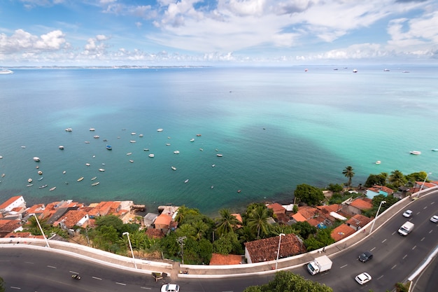 Aerial view of Todos os Santos Bay in Salvador Bahia Brazil.