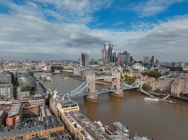 Aerial view of the tower bridge central london from the south bank of the thames