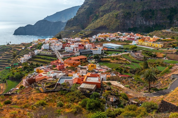 Aerial view of the town of Agulo in La Gomera Canary Islands