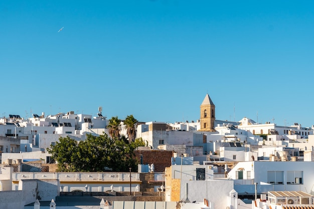 Aerial view of the town of Conil de la Frontera from the Torre de Guzman Cadiz Andalusia