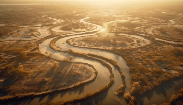 Aerial view of tranquil rural scene mountain and coastline beauty generated by ai