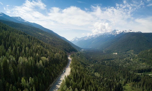 Aerial view of TransCanada Highway during a vibrant sunny summer day