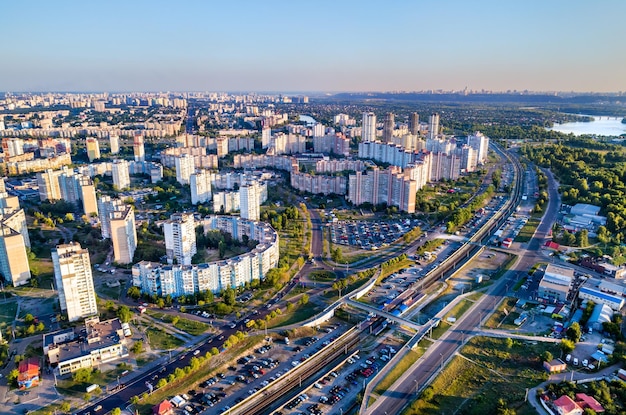 Aerial view of troieshchyna district of kiev ukraine