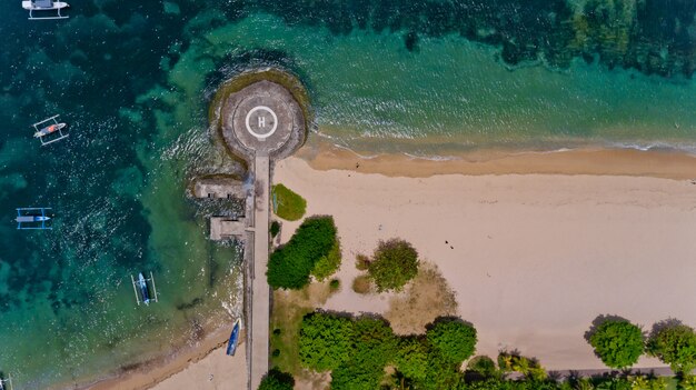 Aerial view of a tropical beach in Bali