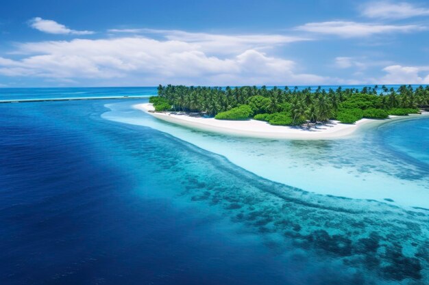 Aerial view of tropical beach with clear ocean water