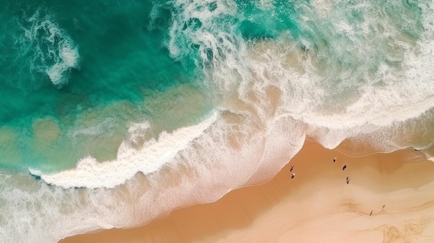 Aerial view Tropical beach with turquoise ocean water and waves aerial view Generative ai