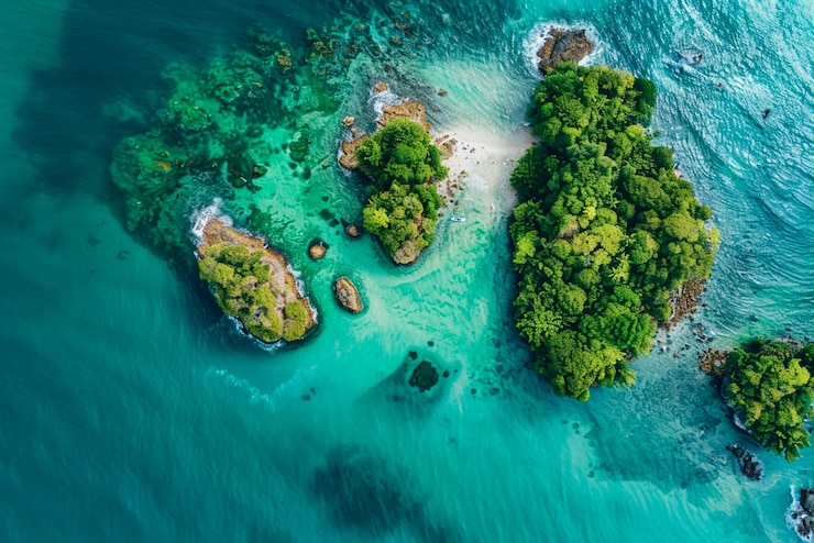 Photo an aerial view of a tropical island with a few boats in the water