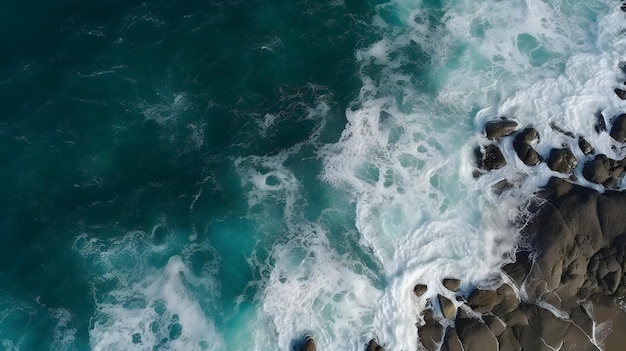 Aerial view of turbulent ocean and rocky coastline captured by drone in stunning 4k footage