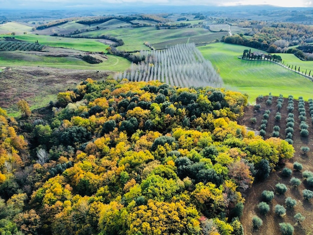 Vista aerea delle colline toscane in autunno