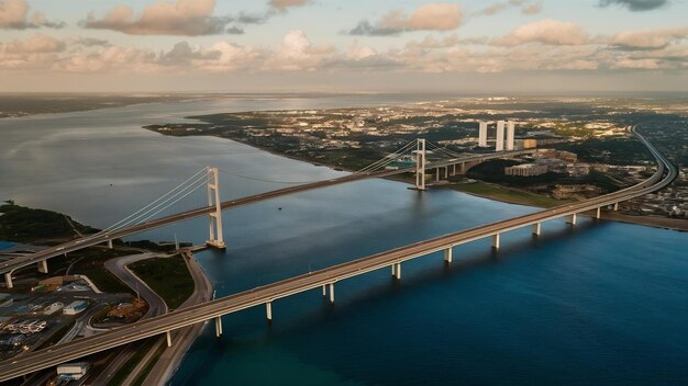 Aerial view of the two bridges connecting the mainland to the island of