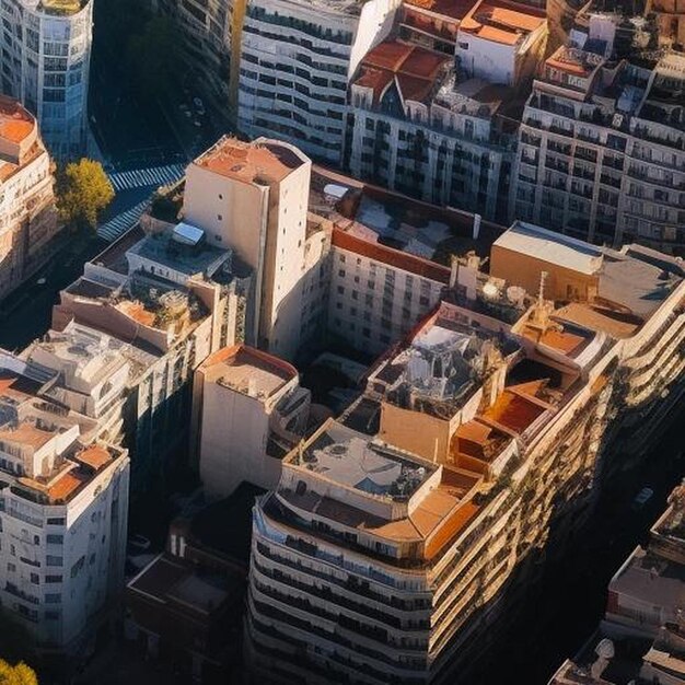 Foto vista aerea di edifici tipici del paesaggio urbano di barcellona da un elicottero