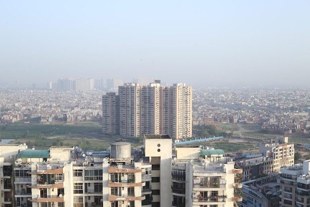 インドの都市集落の上空からの眺め