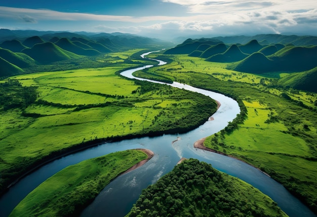 시아르가오 의 강 이 있는 계곡 의 공중 사진