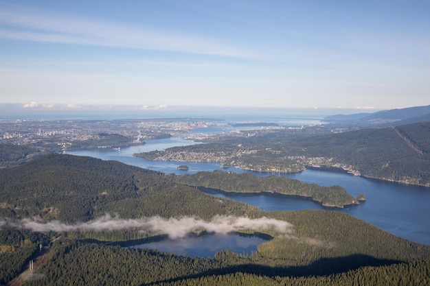 Aerial view of Vancouver City Modern Cityscape Background