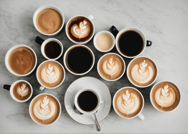 Aerial view of various coffee