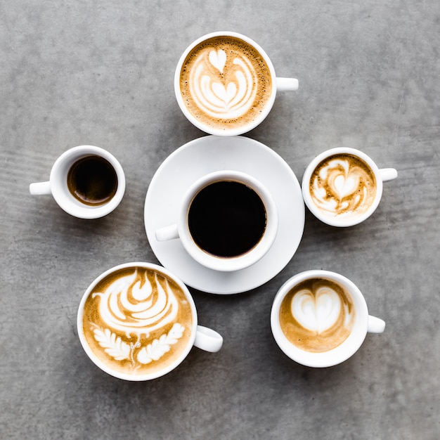 Aerial view of various coffee.