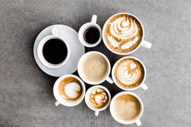 Aerial view of various coffee.