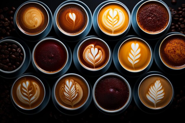 Photo aerial view of various coffee