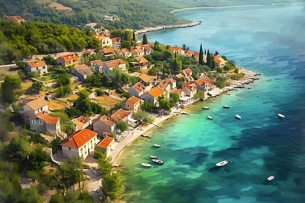 Aerial View over a Village on the Island of Rovn