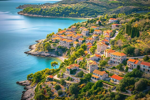 Foto veduta aerea di un villaggio dell'isola di rovn