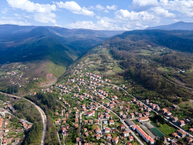 Aerial view of village of Lakatnik at Iskar river Gorge Bulgaria
