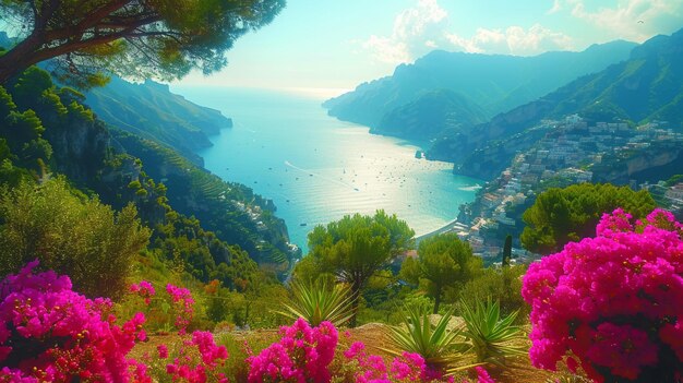 Photo an aerial view of the village and sea view in ravello on the amalfi coast of italy