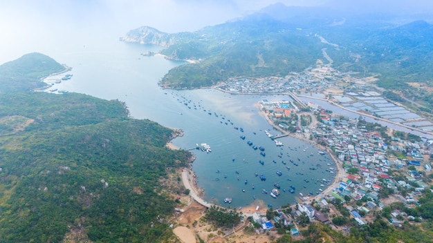 Aerial view of Vinh Hy bay Nui Chua national park Ninh Thuan province Vietnam