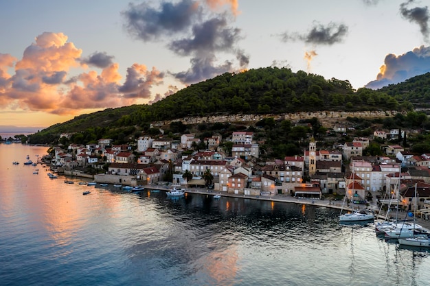 Aerial view of Vis town on Vis island Croatia