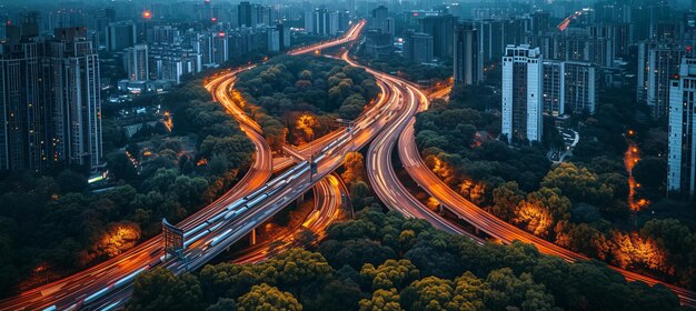 メガロポリスの重要な高速道路 重要な道路交通インフラの空中写真
