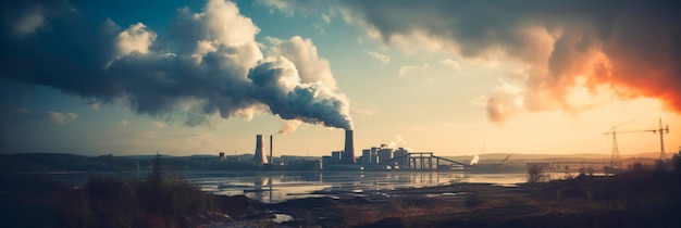 Photo aerial view waste incinerator plant with smoking smoke stack