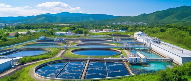 Photo aerial view of wastewater treatment plant