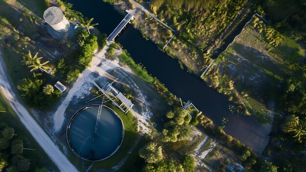 Photo aerial view of water treatment facility in navy wells pineland preserve in homestead generative ai