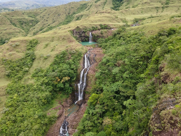 Aerial view of waterfalls in mountains of Panama in winter