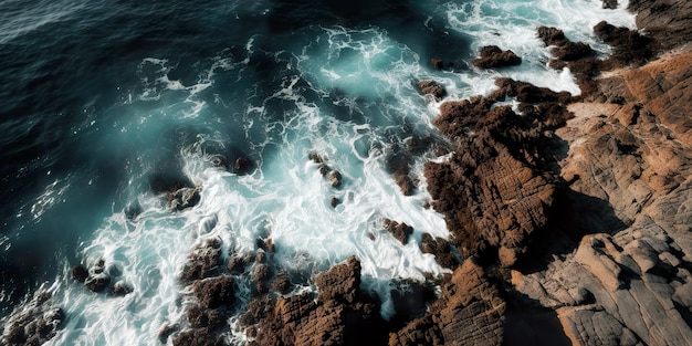 Вид с воздуха на волны на скалах