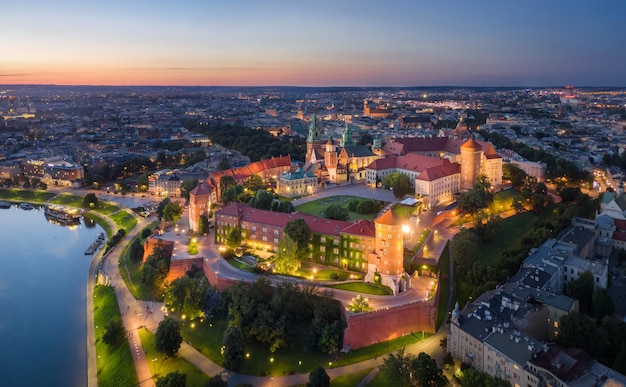 Aerial view of Wawel Castle in Krakow Poland