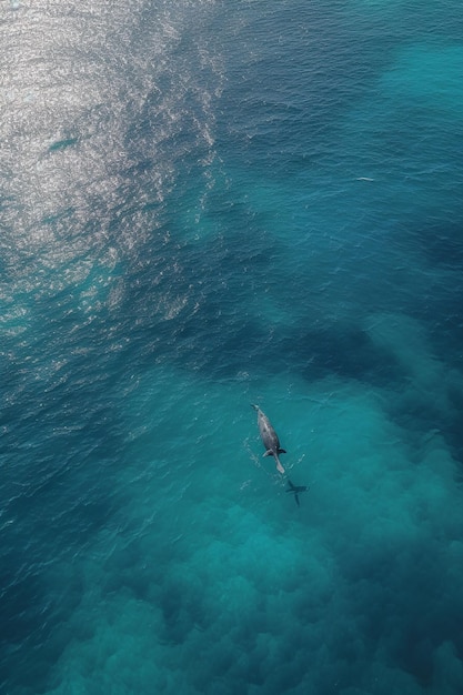 Aerial view of a whale in the ocean